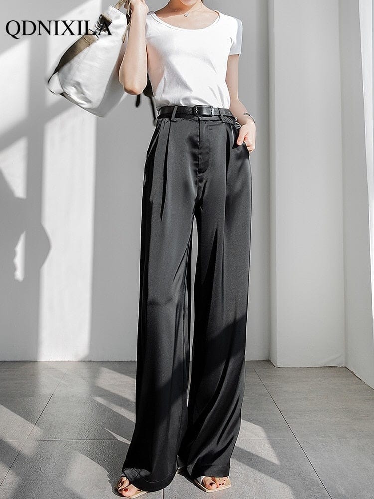 Teonclothingshop Summer 2023 New Women's High Waisted Silk Satin Pants