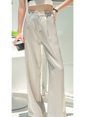 Teonclothingshop Summer 2023 New Women's High Waisted Silk Satin Pants