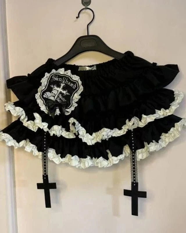 Summer Gothic Elastic Waist Cross Short Skirt