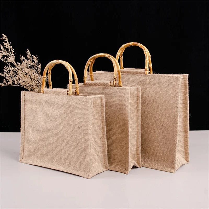 Teonclothingshop Summer linen shopping bag with bamboo handles