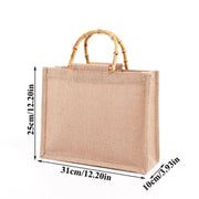 Teonclothingshop Summer linen shopping bag with bamboo handles