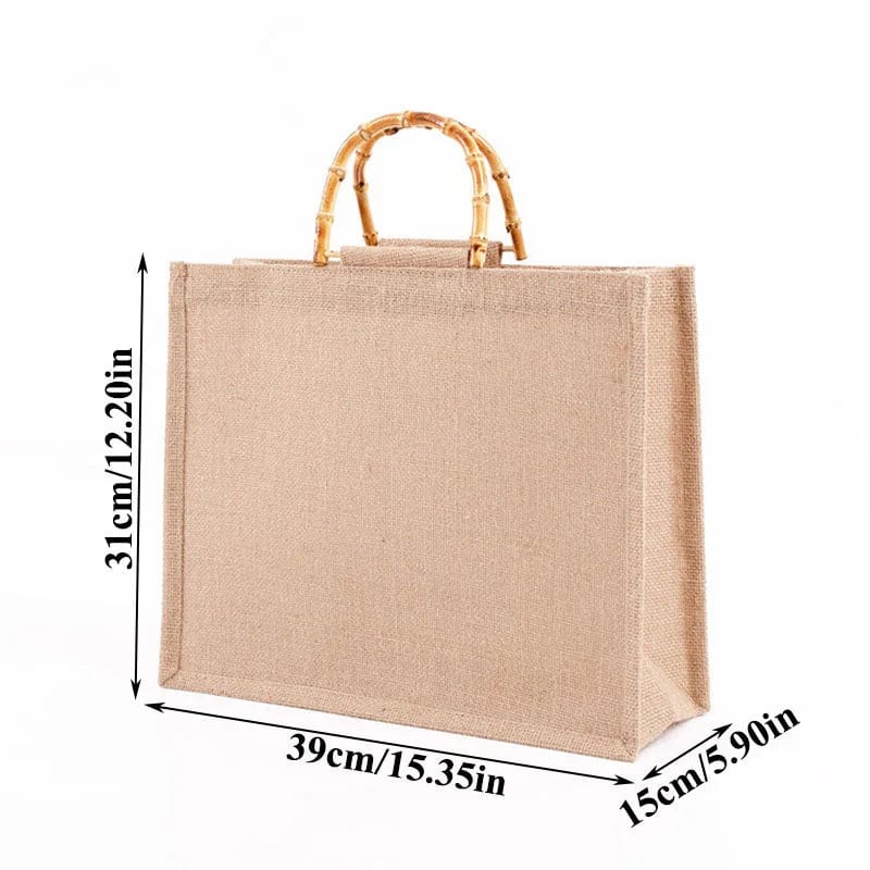 Teonclothingshop Summer linen shopping bag with bamboo handles