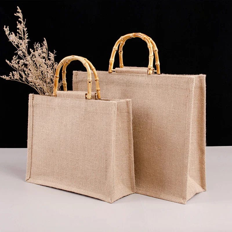 Teonclothingshop Summer linen shopping bag with bamboo handles