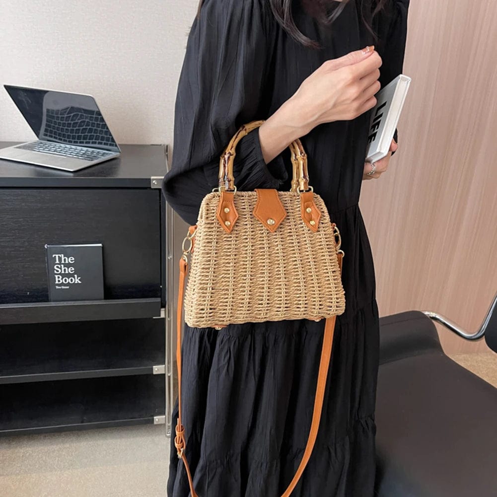 Teonclothingshop Summer shoulder bag Women's woven bag with bamboo handle