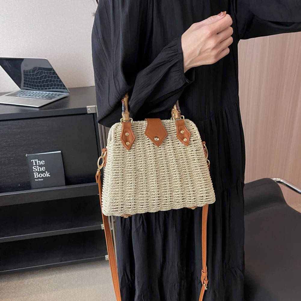 Teonclothingshop Summer shoulder bag Women's woven bag with bamboo handle