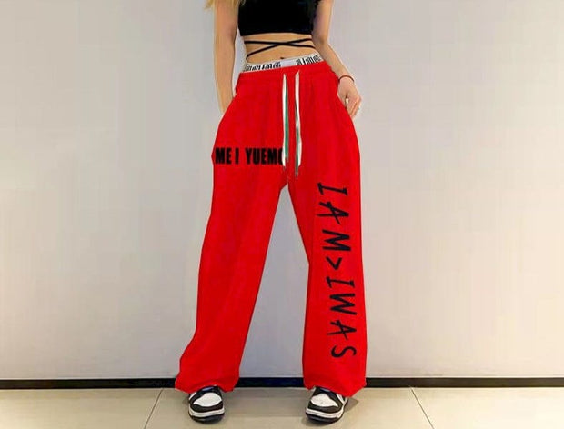 Teonclothingshop Red / S 40kg-50kg Sweatpants original personality Women's fashion Hip-hop pants with print