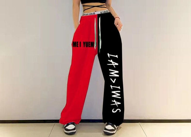 Teonclothingshop Red Black / S 40kg-50kg Sweatpants original personality Women's fashion Hip-hop pants with print