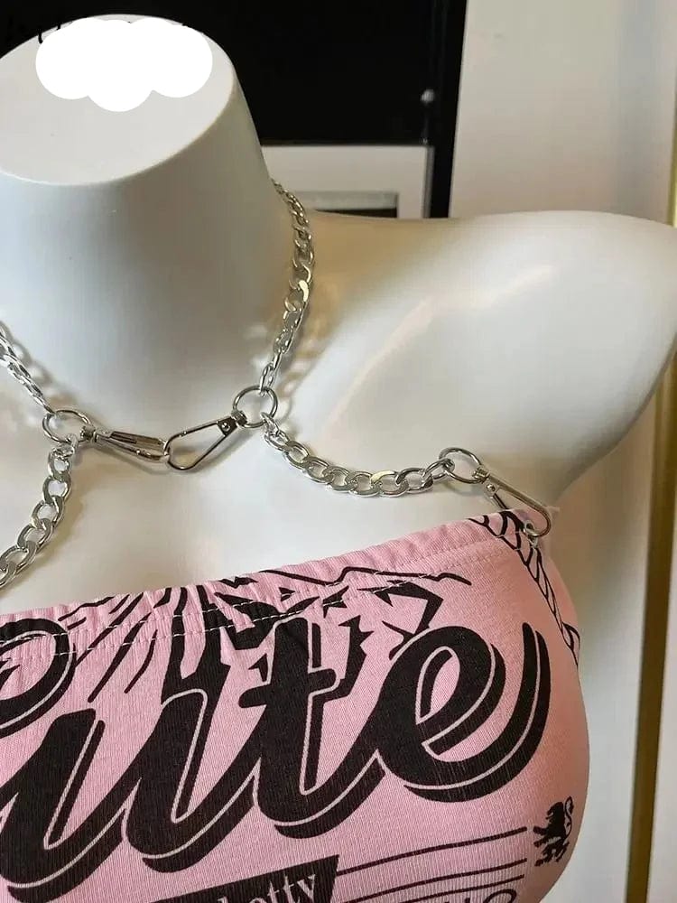 Teonclothingshop "Sweet Pink Backless Chain Crop Top: Perfect Style"