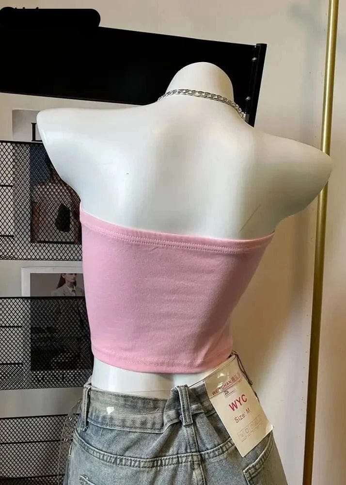 Teonclothingshop "Sweet Pink Backless Chain Crop Top: Perfect Style"