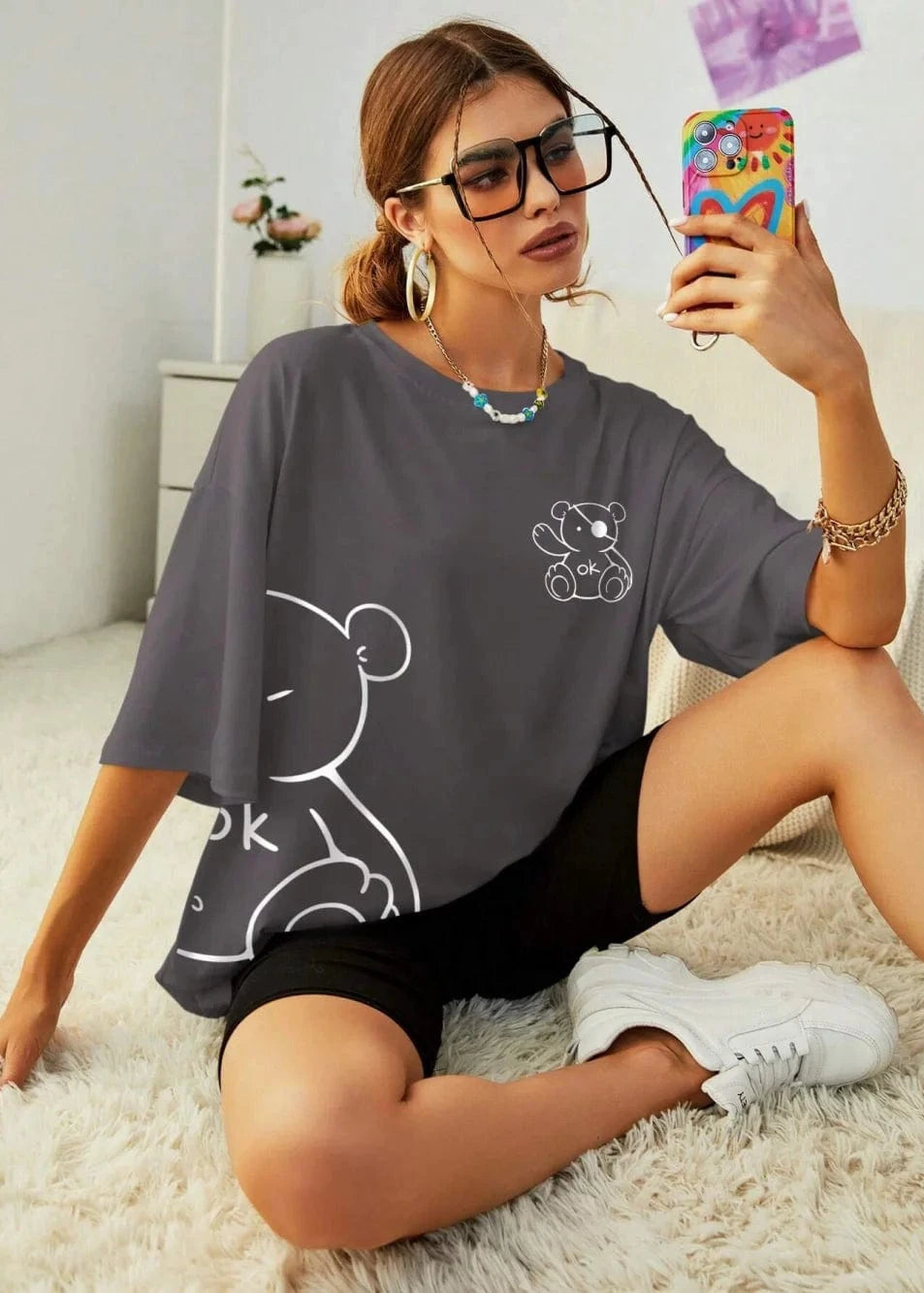 Teonclothingshop Teddy Bear Print Oversized Tee