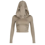 Teonclothingshop "Throwback Style: Grunge  Hooded Crop Top for Women"