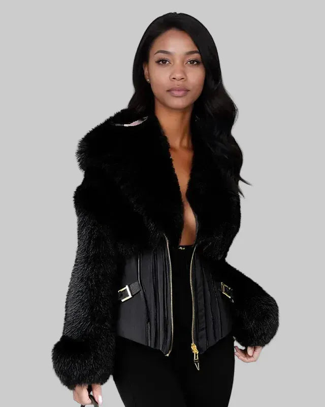 Trendy Fashion Women's Plush Lapel Zipper Short Warm Jacket