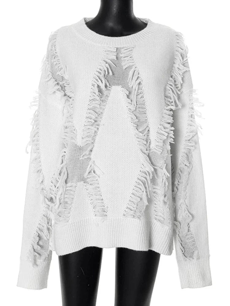 Teonclothingshop Trendy loose-knit sweater with tassels