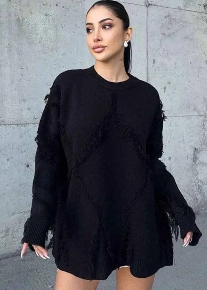 Teonclothingshop Trendy loose-knit sweater with tassels