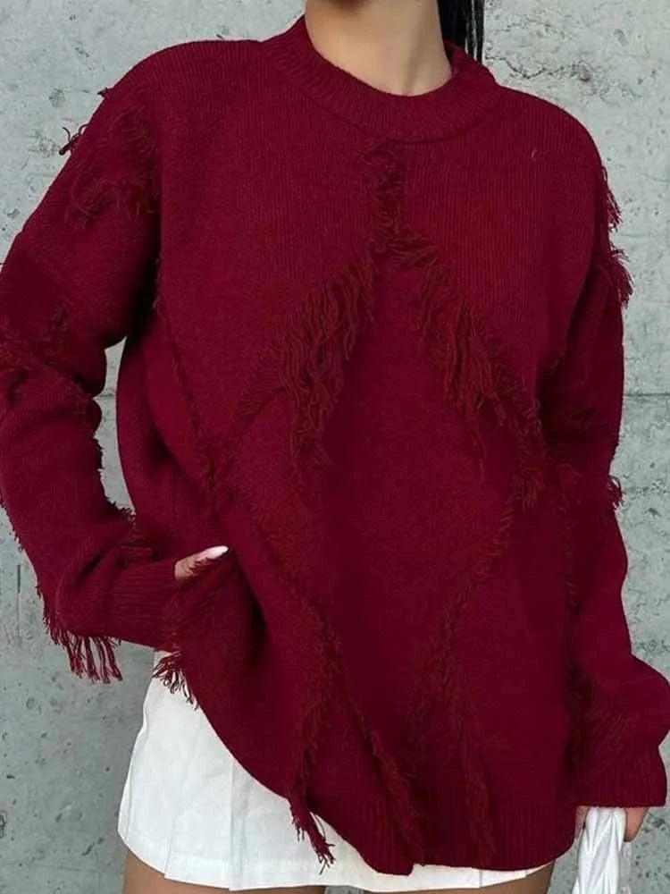 Teonclothingshop Trendy loose-knit sweater with tassels