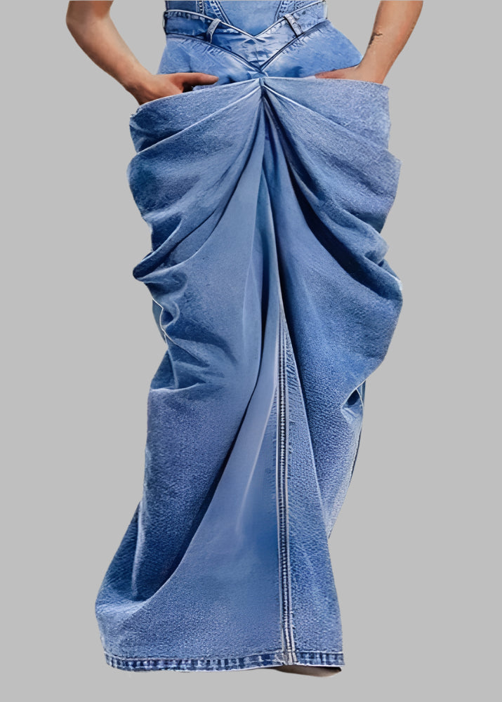 Teonclothingshop Trendy Plus-Size Denim Maxi Skirt