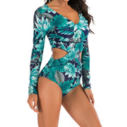 Teonclothingshop Tropical Leaf Print Surfing Suit Women's Swimwear