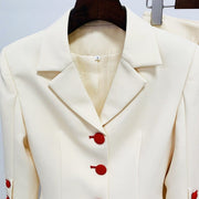 Teonclothingshop Two-piece sets blazer, pants beige. Women's Office Single Breasted Button Up Blazer