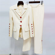 Teonclothingshop Two-piece sets blazer, pants beige. Women's Office Single Breasted Button Up Blazer