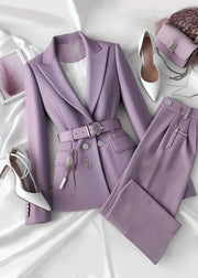 Purple suit with white shoes on a white background