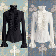 Teonclothingshop Victorian women's t-shirts with frills. One-color office shirt.