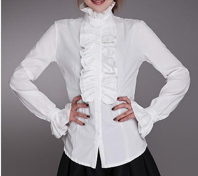 Teonclothingshop Victorian women's t-shirts with frills. One-color office shirt.