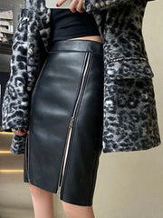 Teonclothingshop Vintage black faux leather midi skirt