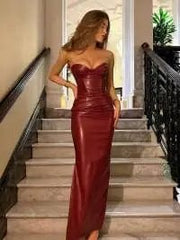 Teonclothingshop Vintage Leather Slim Bra Midi Dress