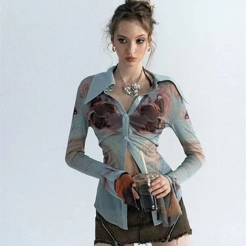 Teonclothingshop Vintage women's blouses with a print Chic women's shirt