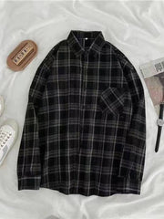 Teonclothingshop Vintage Women's Plaid Oversized Shirts, Fall Women's Shirts