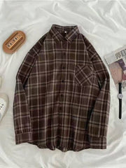 Teonclothingshop Vintage Women's Plaid Oversized Shirts, Fall Women's Shirts