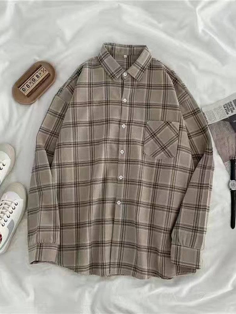 Teonclothingshop Vintage Women's Plaid Oversized Shirts, Fall Women's Shirts