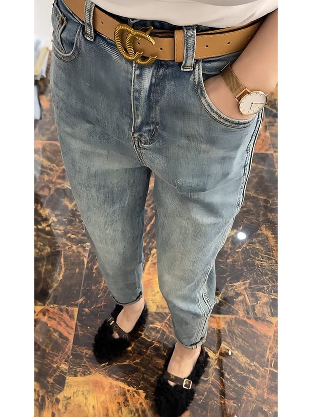 Teonclothingshop Wear the Women's Nine Points Daddy Skinny High Waisted Denim Pants