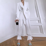 Teonclothingshop White Fashion Double Layer Women's Suits With Belt And Jacket