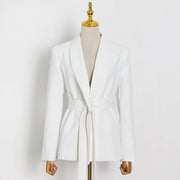 Teonclothingshop White Fashion Double Layer Women's Suits With Belt And Jacket