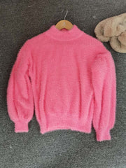 Teonclothingshop White Mohair Turtleneck Sweater Autumn Winter Cute Fashion Lantern Sleeves Casual Solid Color Pullover