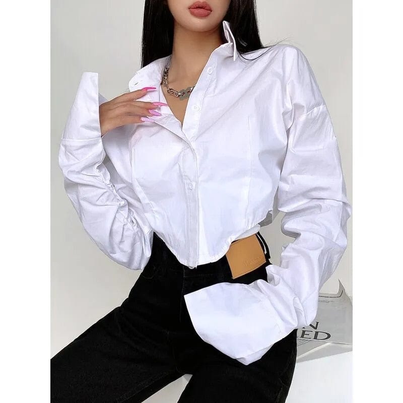 Teonclothingshop White shirt with long sleeves and buttons, street blouse