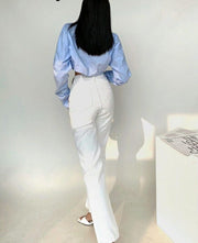 Teonclothingshop White shirt with long sleeves and buttons, street blouse