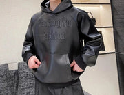 Teonclothingshop Winter fashion unisex pullover with hood made of artificial leather