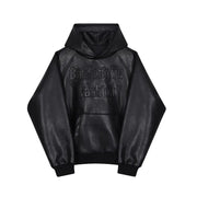 Teonclothingshop Winter fashion unisex pullover with hood made of artificial leather