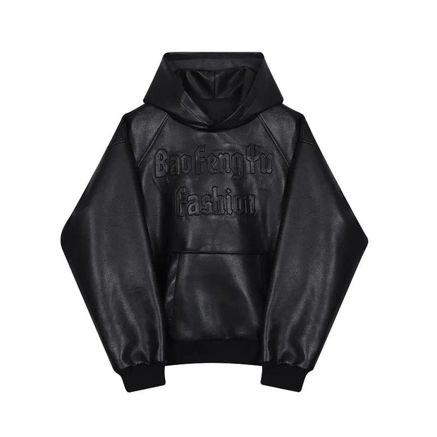 Teonclothingshop Black / M Winter fashion unisex pullover with hood made of artificial leather