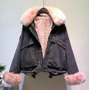 Teonclothingshop Winter fashion warm denim Fur coat + denim