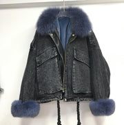 Teonclothingshop Winter fashion warm denim Fur coat + denim