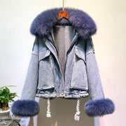 Teonclothingshop Winter fashion warm denim Fur coat + denim