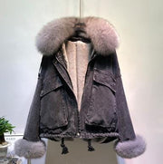 Teonclothingshop Winter fashion warm denim Fur coat + denim