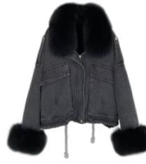 Teonclothingshop black black fur / S Winter fashion warm denim Fur coat + denim