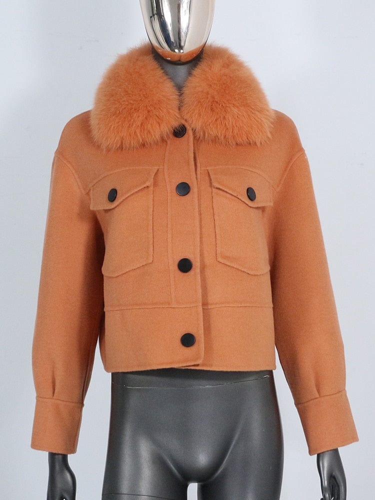 Teonclothingshop Winter jacket made of wool blend Women's fur coat made of natural fur