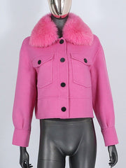 Teonclothingshop Winter jacket made of wool blend Women's fur coat made of natural fur