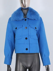 Teonclothingshop Winter jacket made of wool blend Women's fur coat made of natural fur