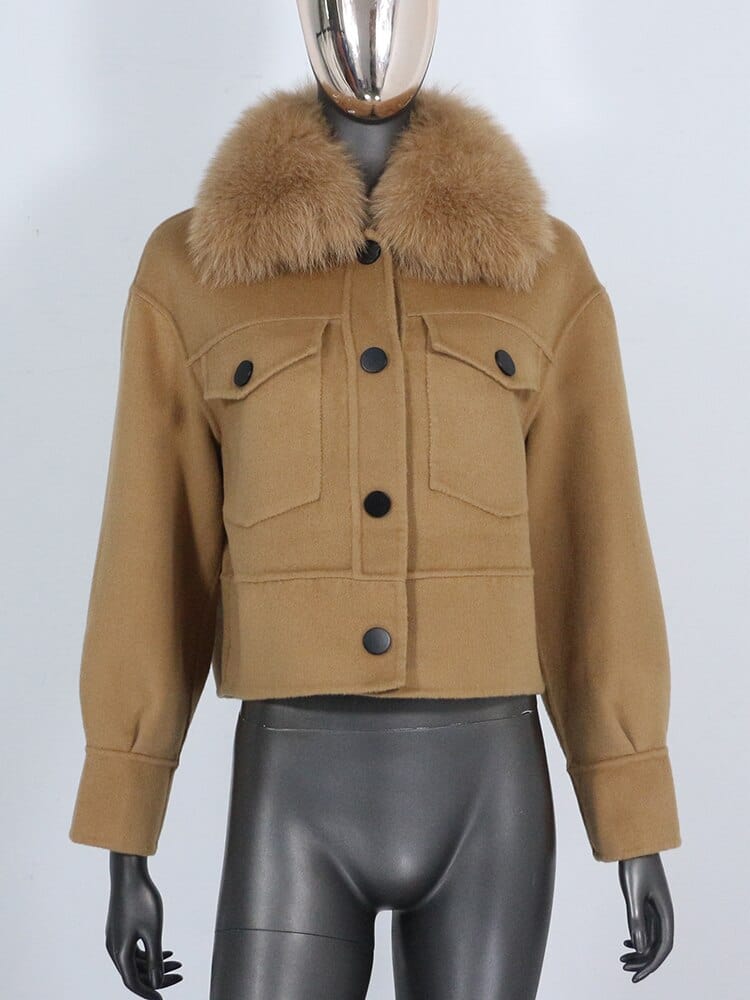 Teonclothingshop Winter jacket made of wool blend Women's fur coat made of natural fur